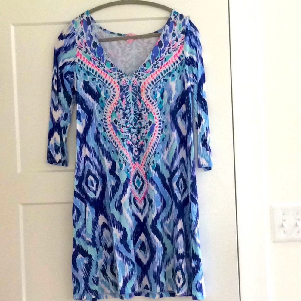 Lilly Pulitzer Blue Dress 3/4 sleeves size small